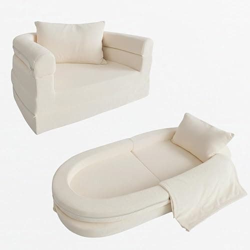 Wonder Space Kids Foam Couch with Blanket & Pillow, Pre-Assembled Toddlers 3-in-1 Convertible Sofa, Indoor Foadable Lounger Chair & Flip Open Floor Bed for Boys & Girls (Ivory) thumbnail 2