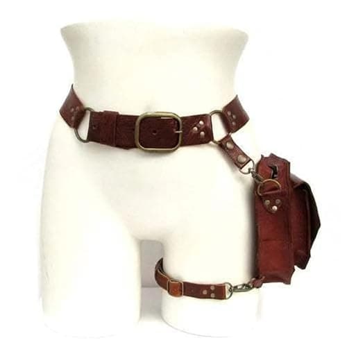 Renaissance Medieval Belt Satchel Pouch Bag Fanny Pack Gothic PU Leather Crossbody Messenger Bags Thigh Leg Hip Holster Purse Hiking Sport Chain Bags for Women Men (Brown) thumbnail 2