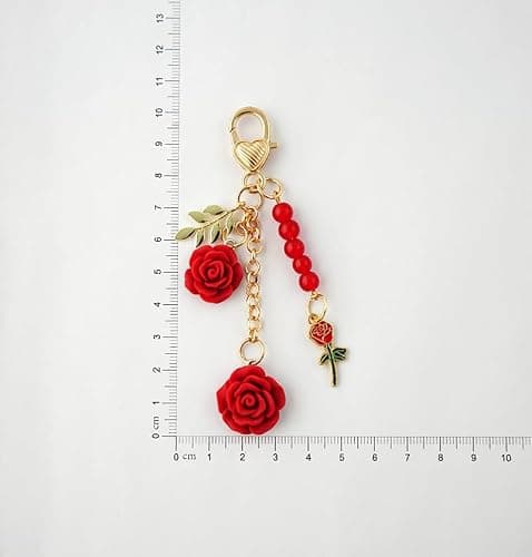 Joiigaem Rose Keychain Charms Camellia Flower Pendent Tassel Chain Key Rings Accessories for Women thumbnail 4