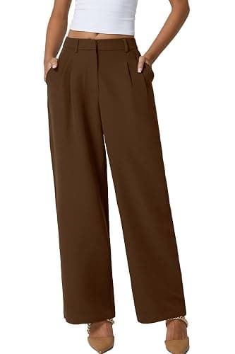 QINSEN Wide Leg Dress Pants for Women High Waisted Wrinkle Free Work Pants with Pockets Casual Slack - Image 1