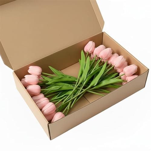 SHUERIET 20 Pcs Pink Artificial Tulips Faux Flowers, Real Touch Lifelike Fake Flower Bouquet, Home Kitchen Wedding Party Decorations, Spring Floral Arrangement thumbnail 9