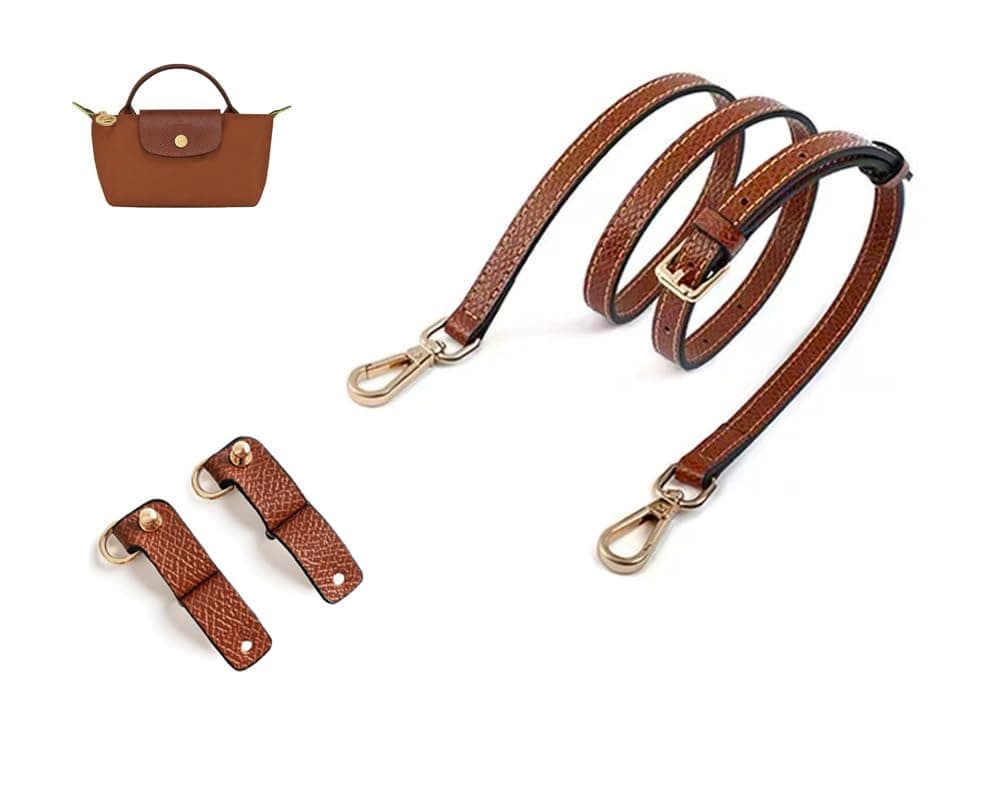 Leather Handbag Crossbody Shoulder Strap Adjustable Compatible with Longchamp Mini Pouch,95-124cm Adjustable Length,No Holes Needed(Brown) - Image 1