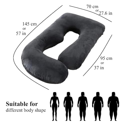 ALLOPERA Pregnancy Pillow, Full Body 57 Inch Maternity Pillow with Removable Washable Cover - Sleep Support for Legs, Back, Neck, Shoulder, HIPS, Belly for Pregnent Women, Black Grey Velvet Cover thumbnail 2