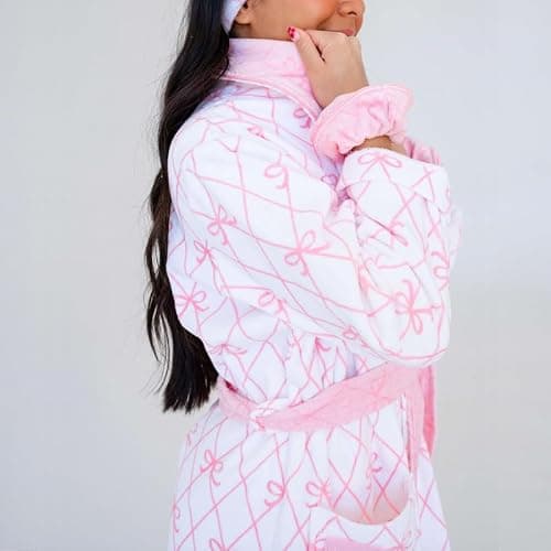Muineobuka Women Cute Bow Fuzzy Robe Y2K Christmas Hooded Bathrobe Collared Plush Fleece Robe With Belt Xmas Loungewear thumbnail 4