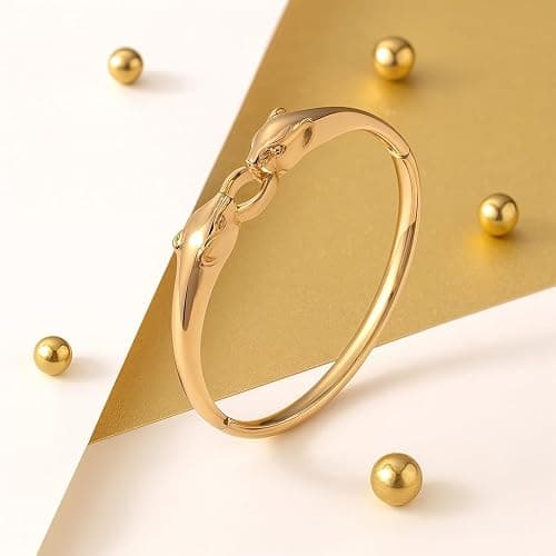 GOLD TROVE Stainless Steel Animal Head Bangle Bracelet for Women | Gold Plated Panther/Leopard Design Hinged Cuff | Polished Non Tarnish Fashion Jewelry Gift for Her thumbnail 5