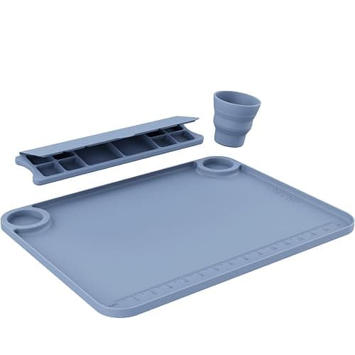 Silicone Painting Mat with Cup and Palette Removable, 17"X13" Thick Silicone Art Mat for Craft with Raised Edge for Resin DIY Making, Gray thumbnail 7