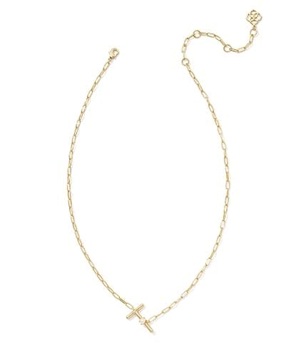 Kendra Scott Womens Pearl Letter T Short Pendant Necklace Gold White Pearl One Size - Image 1