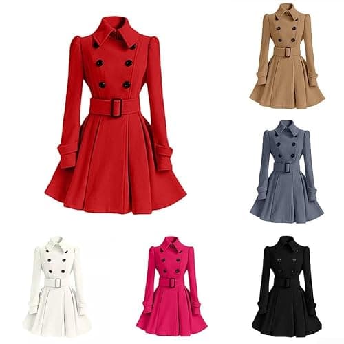 Fashionable Women's Long Sleeve Trench Coat with Stand Collar Ideal Winter Outerwear (S Red) thumbnail 4