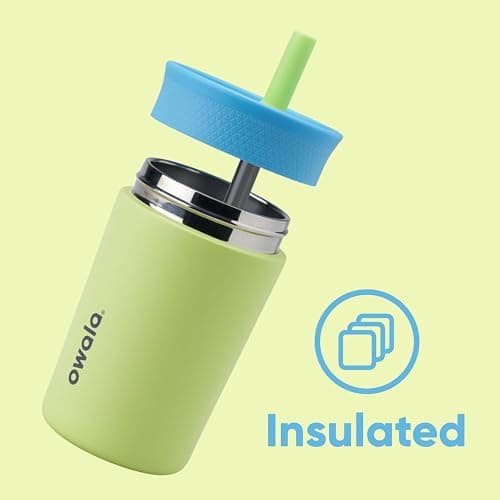 Owala Kids Insulation Stainless Steel Tumbler with Spill Resistant Flexible Straw, Easy to Clean, Kids Water Bottle, Great for Travel, Dishwasher Safe, 12 Oz, Blue and Light Green (Turtley Awesome) thumbnail 3