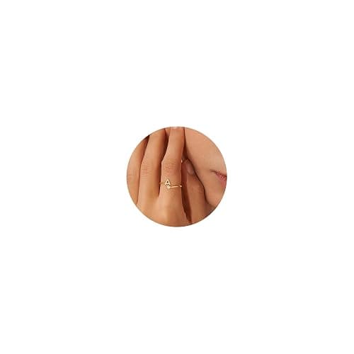 Turandoss Rings for Women Girls - Non Tarnish Dainty 14K Gold Plated Adjustable Letter Rings for Women Teen Girls, Stackable Cute Thumb Pinky Fashion Unique Open Simple Birthday Gifts Jewelry - Image 1