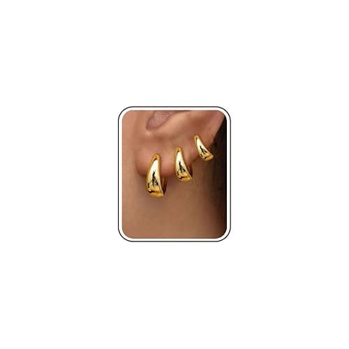 3Pairs Gold Hoop Earrings Set for Women Trendy Chunky Huggie Dainty Earring Jewelry for Women Teens thumbnail 7