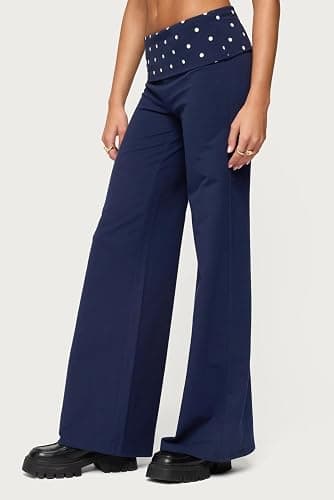 Pivanzore Fold Over Yoga Pants for Women Low Rise Wide Leg Leggings Sweatpants Y2k Cozy Stretchy Foldover Lounge Pants thumbnail 2