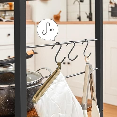 VASAGLE Bakers Rack, Kitchen Shelf, Kitchen Island, Microwave Oven Stand with 3 Open Shelves, 6 Hooks, Metal Frame, 15.7 x 31.5 x 35.4 Inches, Industrial, Rustic Brown and Black UKKI002B01 thumbnail 7