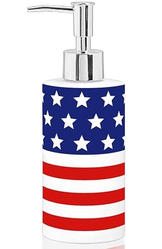 FYSUIMU Patriotic Soap Dispenser Refillable Liquid Container 4th of July American Flag Glass Soap Dispenser with Pump for for Independence Day Bathroom Kitchen Countertop Decor - Image 1