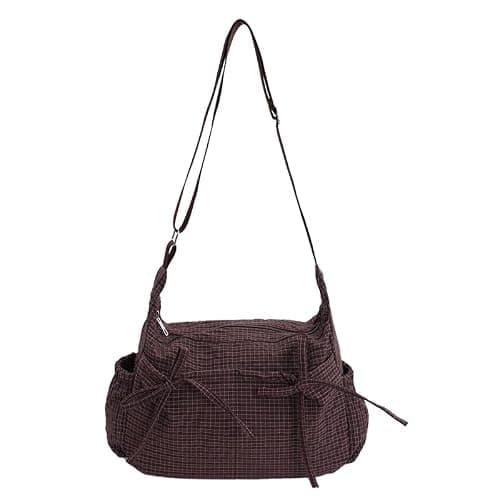 Lushandy Plaid Shoulder Bag Plaid Crossbody Purse Bow Messenger Bag Japanese Style Everyday Bags for College, Travel | Multiple-Pocket, Plaid Bow Design, Lightweight - Image 1