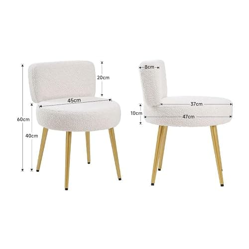 Warmiehomy Dressing Table Stool with Gold Legs and Tufted Back Comfy Makeup Vanity Stool Chair for Dressing Table, Bedroom, Living Room, White, Teddy Velvet thumbnail 3