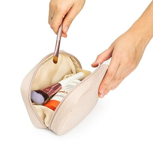 Hekyip Rectangular Beauty Bag, Small Travel Makeup Bag for Purse, Portable Waterproof Cosmetic Pouch for Ladies Women (Rectangular - Beige) thumbnail 3