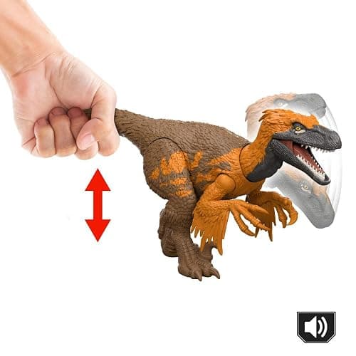 Mattel Jurassic World Rebirth Wild Roar Utahraptor Dinosaur Toy with Tail-Controlled Chomp Multi-Direction Attack & Sound, Posable & Digital Play thumbnail 3