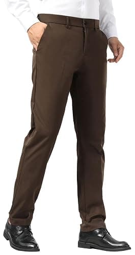 Plaid&Plain Men's Dress Pants Slim Fit Stretch Khaki Pants Wrinkle Free - Image 1