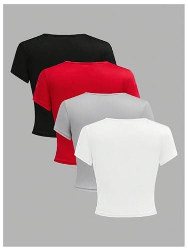 SOLY HUX Girl's Crop Tops 4 Piece Short Sleeve Crew Neck T Shirts Solid Basic Slim Fit Tee thumbnail 2