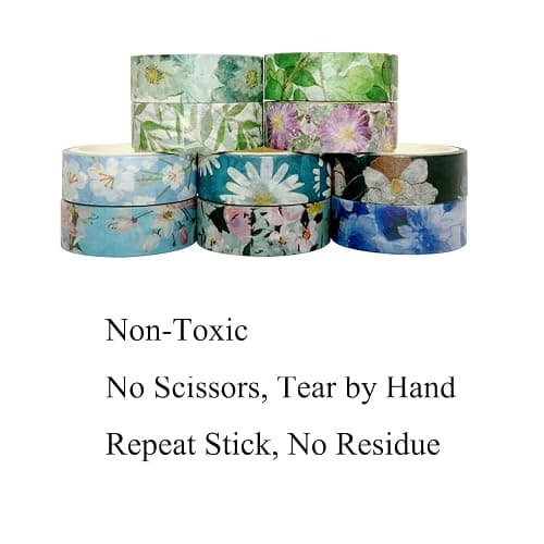 Baijixin Spring Flower Washi Tape Set 10 Rolls - 15 mm Floral Decorative Tape for Bullet Journal, Planner, DIY Arts Crafts, Scrapbooking, Holiday Decoration thumbnail 4