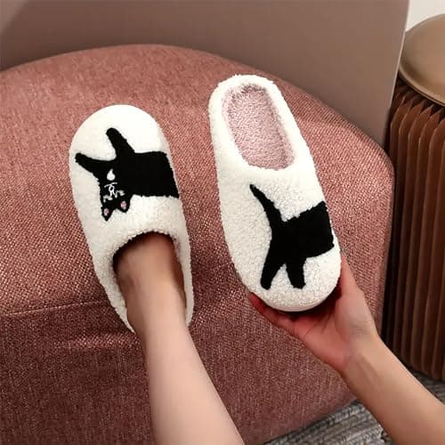 ULEL Women's Men's Cute Cat Slippers Fuzzy Memory Foam Kawaii Cartoon Animal Slippers Winter Warm Fluffy Shoes Small Cat-41-42 thumbnail 4