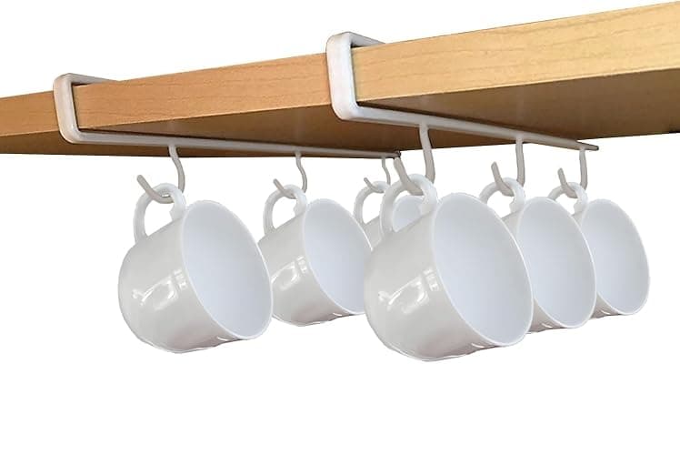 Better Houseware Coffee Mug Holder, Under-Shelf Mug Rack with 6 Hooks, Cup Organizer for Kitchen Cabinets, Set of 2, White - Image 1