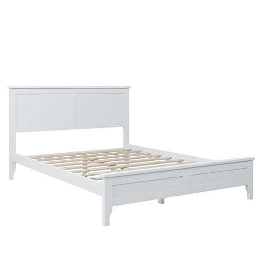 Harper & Bright Designs Full Size Platform Bed Frame with Headboard/Solid Wood Foundation with Wood Slat Support/No Box Spring Needed/Easy Assembly - White - White - Full thumbnail 5