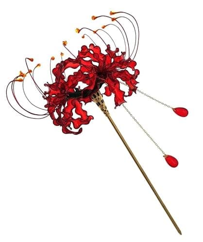 MIAO WU Handmade Lycoris Radiata Flower Hairpin,Kanzashi Hair Stick for Kimono Hair Accessories, Cosplay Decor Ornament Women Girl Jewellery 1pc thumbnail 3