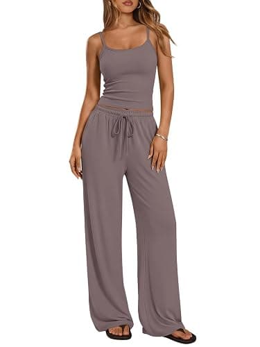 Trendy Queen Women's 2 Piece Lounge Set Summer Outfits - Camisole Top & Wide Leg Pants - Image 1