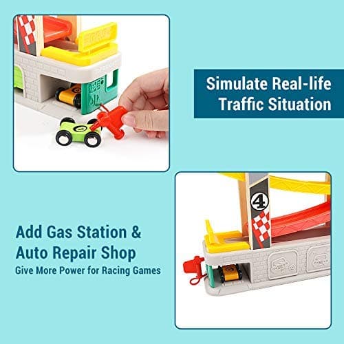 TOP BRIGHT Kugelbahn Autorennbahn aus Holz mit 5 Autos - Kinderspielzeug Geschenke für Kinder, Baby Spielzeug ab 1 Jahr Jungen und Mädchen thumbnail 5