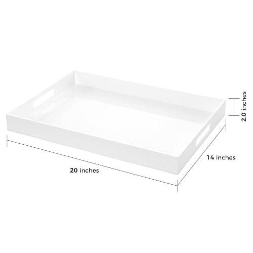White Rectangular 14x20 Inches Acrylic Ottoman Tray Decorative Serving Tray with Cutout Handles Organizer Tray on Coffee Table Countertop Big Breakfast Bed Tray Living Room Appetizer Serving Food thumbnail 3