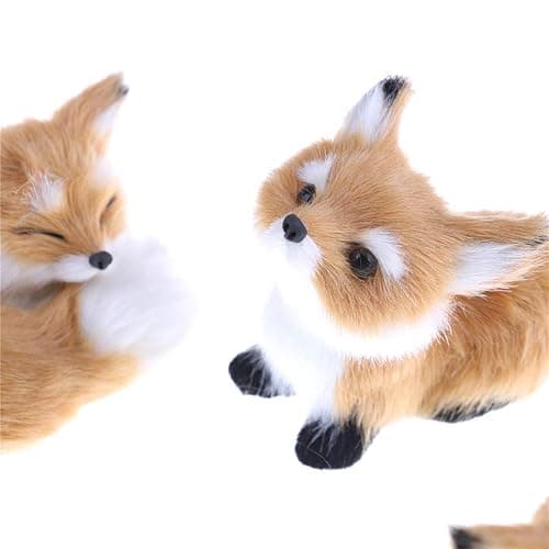 GUDVES Simulation Brown Fox Toy Furs Squatting Fox Model Home Decoration and Kids' 6-Inch Plush Mini Fox (Pitching) thumbnail 4