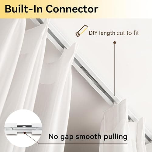 FELIDESIGN Curtain Track, Ceiling Curtain Track for Room Divider, Ceiling Mount Rail Set with Roller Hooks, White, 12ft - 18ft thumbnail 3