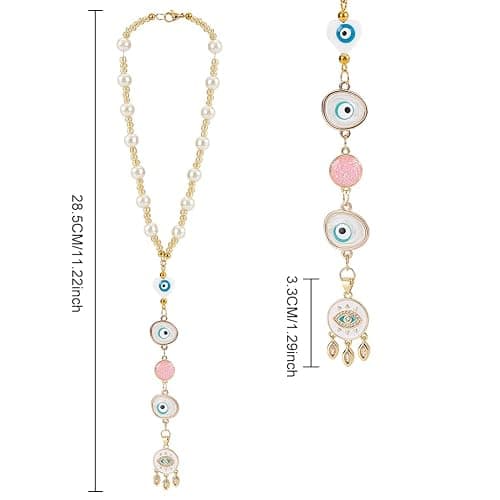 DELORIGIN Evil Eye Car Hanging Ornament Heart Evil Eye Rear View Mirror Car Charm Lanyards Beaded Decor Hanging Accessories Sun Catcher Pendent Decoration for Window Home Door Frame Balcony thumbnail 3
