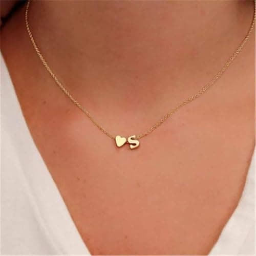Glimmerst Initial Heart Necklace 18K Gold Plated Stainless Steel Tiny Heart Letter Necklace Personalized Monogram Name Necklace for Women thumbnail 4