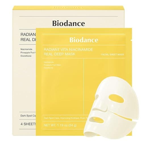 BIODANCE Radiant Vita Niacinamide Real Deep Face Mask 4 Pcs | Hydrogel Overnight Mask | Tone Correction, Texture Refining and Glow | Korean Face Mask for Glass Skin | Korean Skincare, Easter Gifts - Image 1