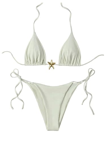 SHENHE Women's Triangle String Bikini Set 2 Piece Halter Swimsuits Starfish Metal Linked Swim Set - Image 1