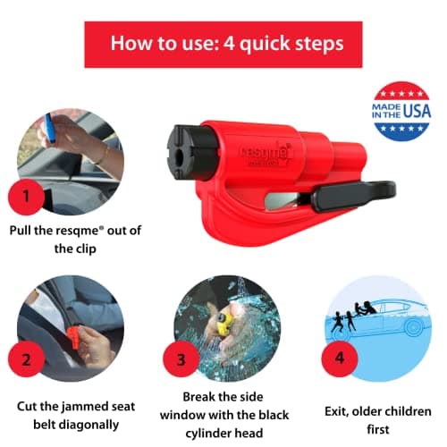 Resqme Accessory Pack The Original Emergency Keychain Car Escape Tool, 2-in-1 Seatbelt Cutter and Window Breaker, Made in USA With Visor Clip, Lanyard, Keyring and Cable Tie - Yellow thumbnail 8