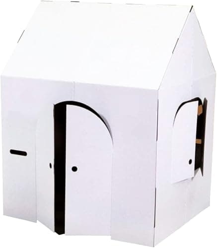 Easy Playhouse Cardboard Blank Crafty Cottage - Kids Fort to Color & Draw | DIY indoor playhouse and art canvas for kids; 32x26.5x40.5 in house with mail slots, fold out doors, and windows; USA made thumbnail 3