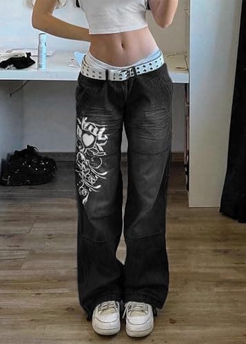 ticticlily Jeans Damen High Wasit Straight Baggy Y2K Style Vintage Weite Bein Gewaschene Denim Hosen Bootcut Gerade Lose E-Girl Casual Jeanshose Streetwear Mode Boyfriend Freizeithose thumbnail 6