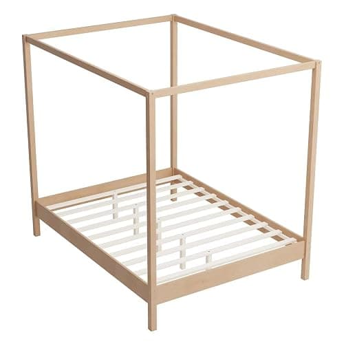 JIJIWANG Solid Wood Queen Size Canopy Bed Frame Four Poster Platform Bed with Slats Support,Wood Canopy Bed Queen 4 Poster Ded Frame No Box Spring Needed,Natural thumbnail 4