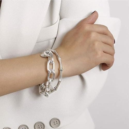 VKME 43 PCS Silver Jewelry Set for Women,Ball Dangle Hoop Earrings,Multi Layered Bracelets,Stackable Knuckle Rings,Adjustable Dainty Necklaces,Anniversary Valentine Fashion Trendy Party Gift Pack thumbnail 5