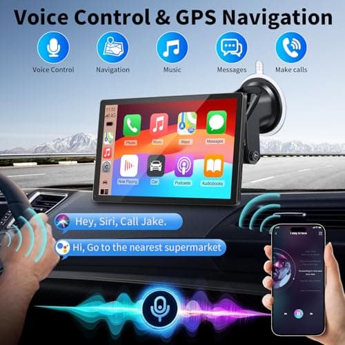 CarPlay Screen for Car, 9'' Wireless CarPlay & Android Auto - Smart Portable Touchscreen with Bluetooth/FM, Mirror Link, Voice Control, GPS Navigation, Hands-Free Calling, Plug & Play Car Play Screen thumbnail 3