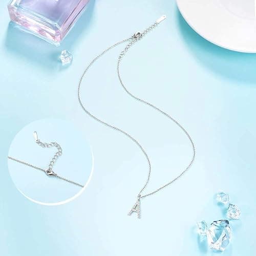 Tarsus Initial Cubic Zirconia Necklace Jewelry Gifts for Women Adjustable Chain 18" + 2" - Silver-A-Diamond style thumbnail 5