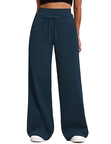 HeSaYep Women's Wide Leg Sweatpants Double Waisted Baggy Sweat Pants with Pockets - Image 1
