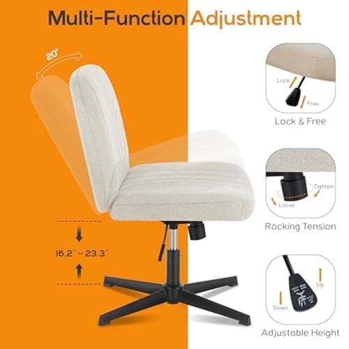 DUMOS Criss Cross Chair Legged Office Wide Comfy Desk Seat, No Wheels Armless Computer Task Seating, Swivel Vanity Home Height Adjustable thumbnail 7