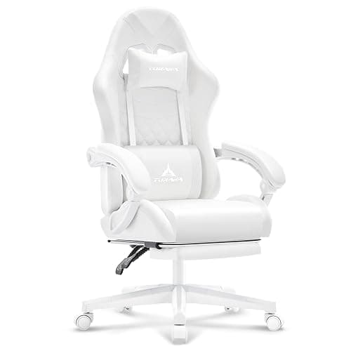 TUKAKA White Gaming Chair,Ergonomic Massage Computer Office Desk Chair with Footrest,Pocket Spring Cushion,Reclining Leather Adjustable Gamer Chair with Headrest and Lumbar Support,White thumbnail 7