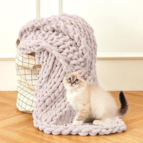 Admitrack Chunky Knit Blanket Throw, 100% Hand Knit Chenille Throw Blanket for Sofa & Home Decor, Soft and Cozy Knitted Throw Blankets (Pink，51"x63") thumbnail 9