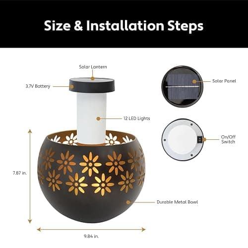 Original Solar Fire Bowl (1-Pack) Outdoor Waterproof Solar Lanterns - Metal Porch Lights with Flickering Flame for Tabletop, Patio, Garden & Landscape Decor (Matte Black) thumbnail 6